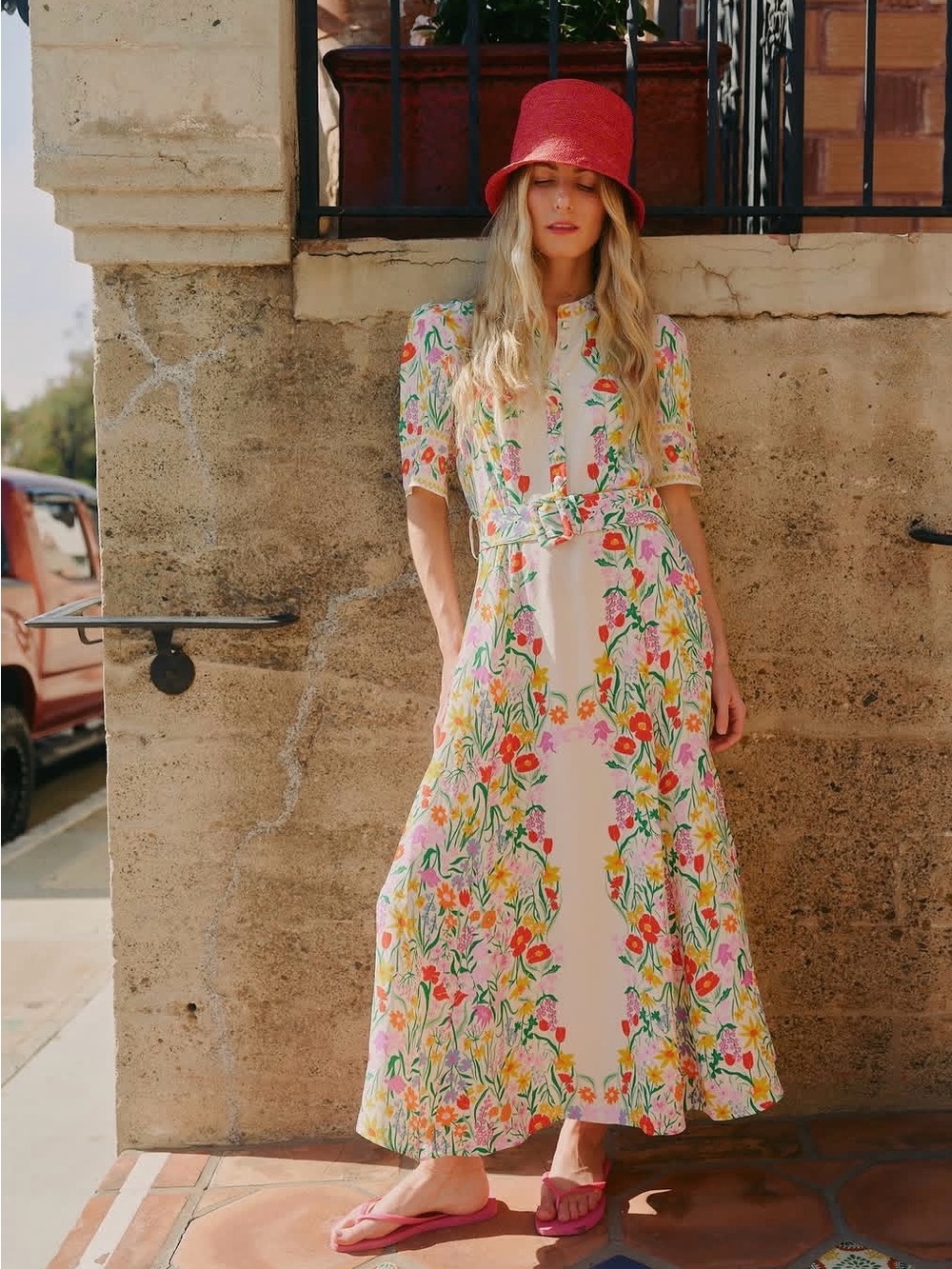 Boden Cream Floral Kate Puff Sleeve Belted Wedding Guest or Summer Dress